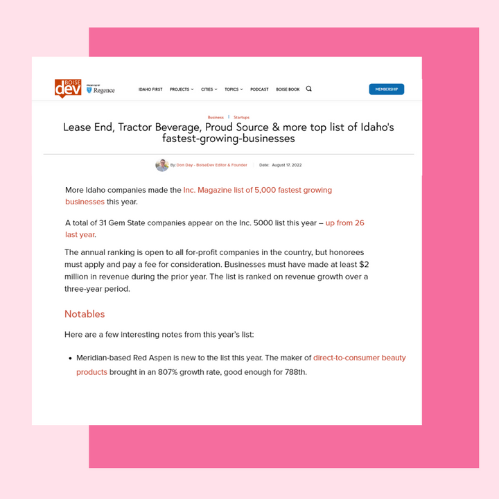 BOISE DEV MENTIONS RED ASPEN IN IDAHO'S LIST OF FASTEST-GROWING BUSINESSES
