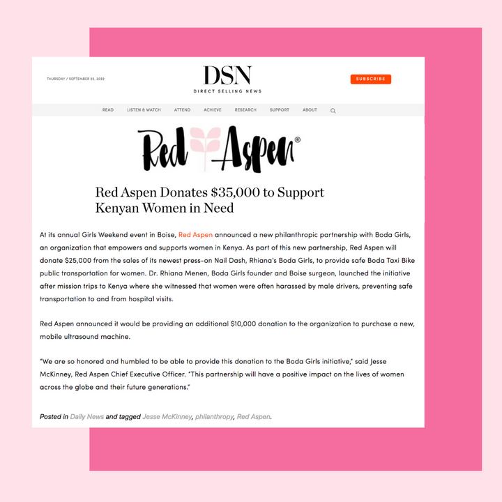 DIRECT SELLING NEWS RECOGNIZES RED ASPEN X BODA GIRLS PARTNERSHIP