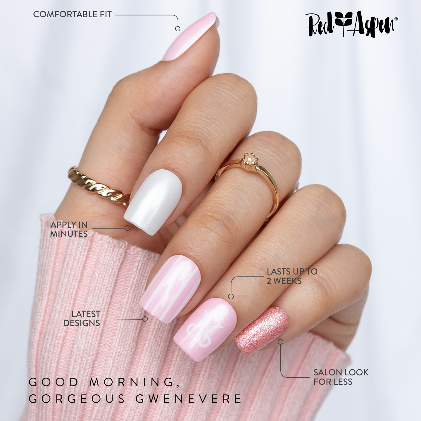 Good Morning, Gorgeous Gwenevere Nails - Press On Nails | Red Aspen